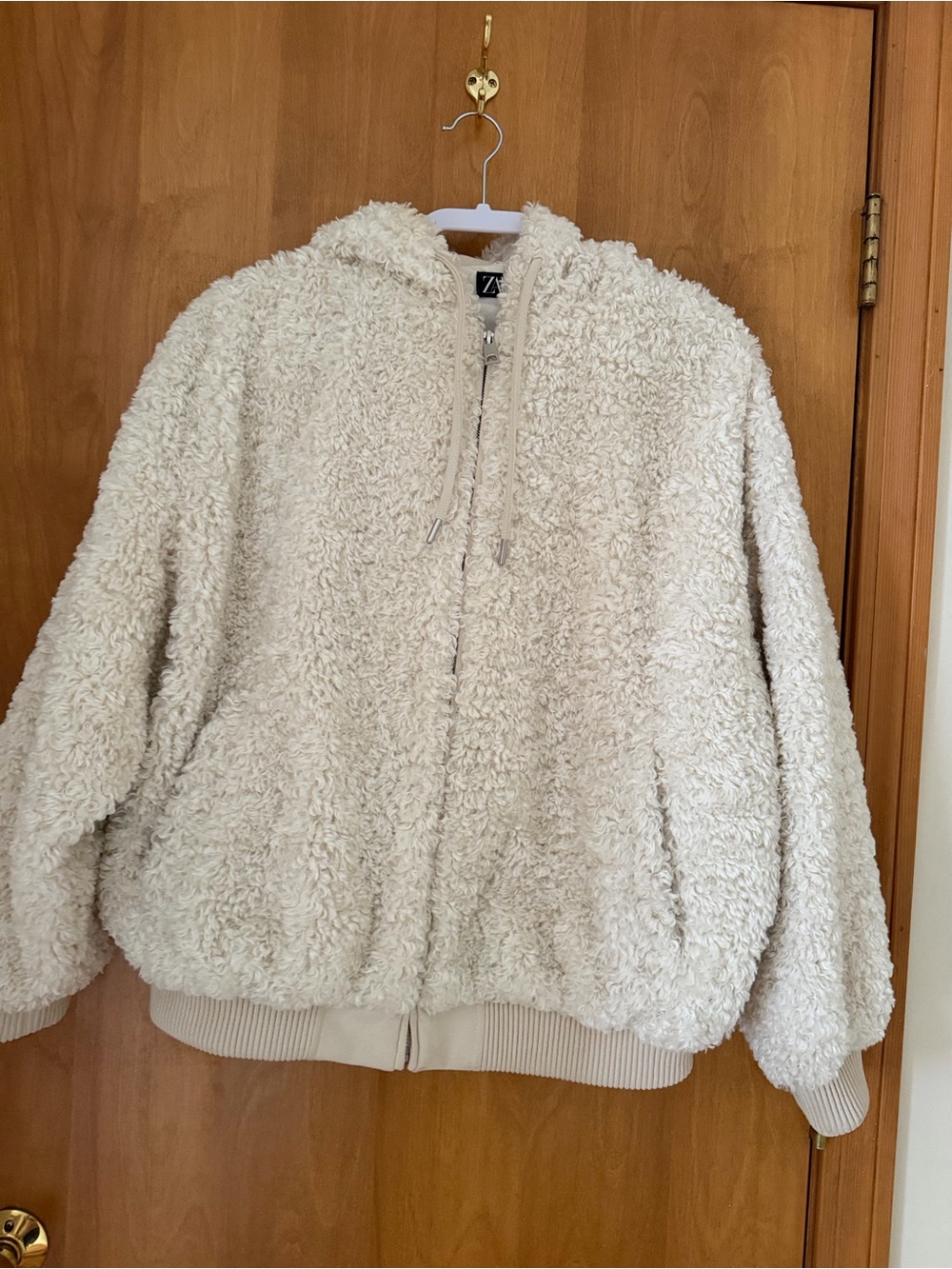 Zara Cream Teddy Sherpa Zip Hoodie Jacket